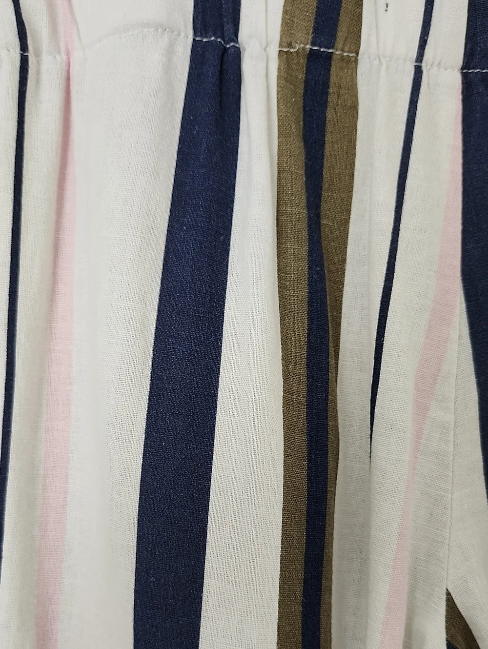 Rewash Striped Paperbag-Waist Wide Leg Pants in White, Navy, Olive & Pink